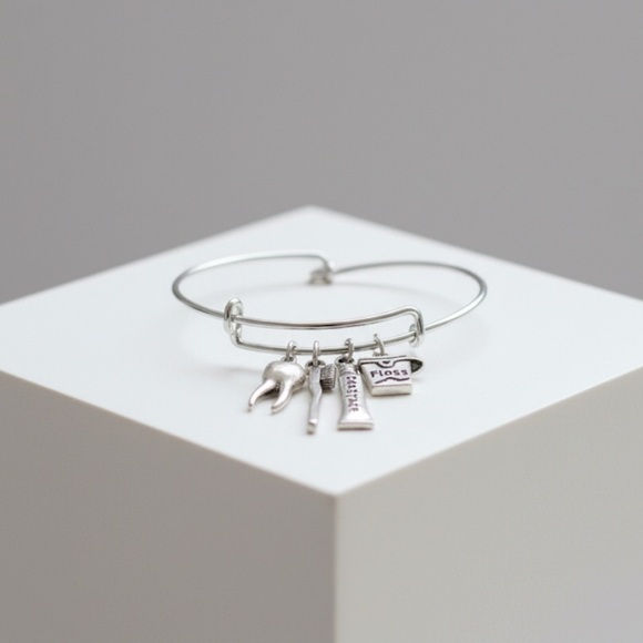 None Jewelry - Dentist Hygienist Gift Charm Bracelet Adjustable Bangle Tooth Floss Jewelry